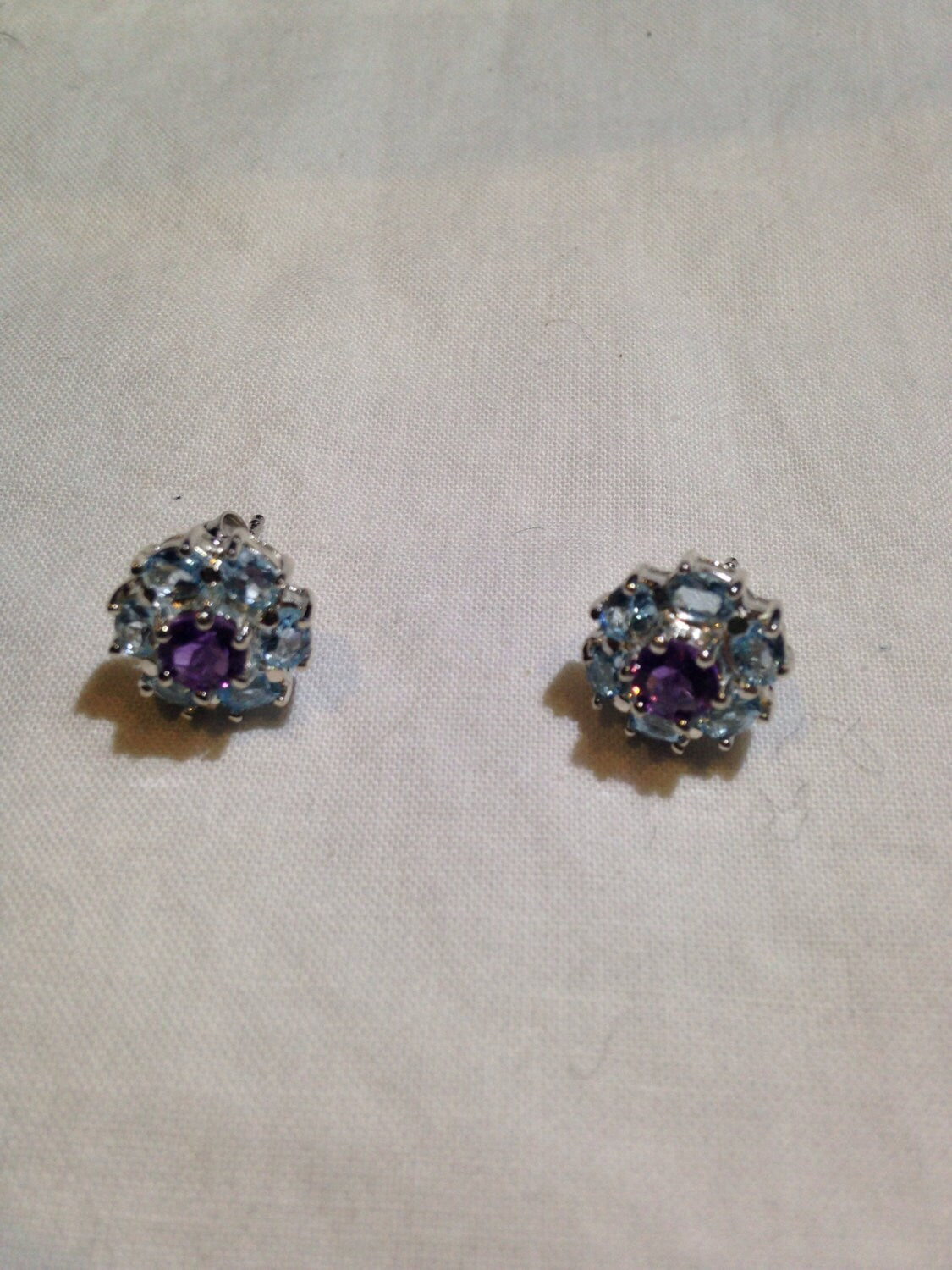 Vinage Genuine Blue Topaz gemstone filigree Sterling Silver dangle earrings
