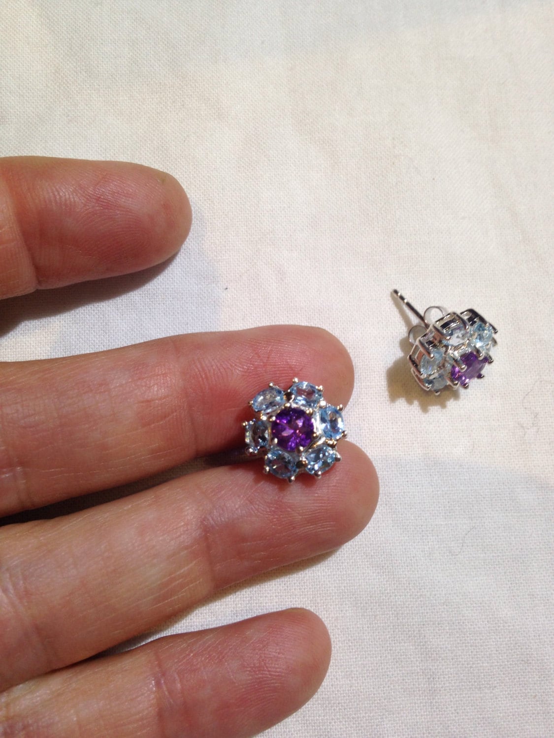 Vinage Genuine Blue Topaz gemstone filigree Sterling Silver dangle earrings