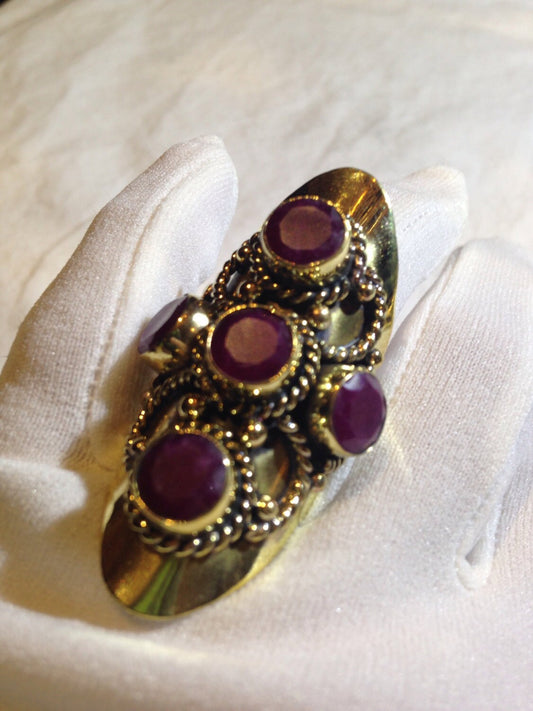 Vintage Genuine Ruby Brass Knuckle Adjustable Ring