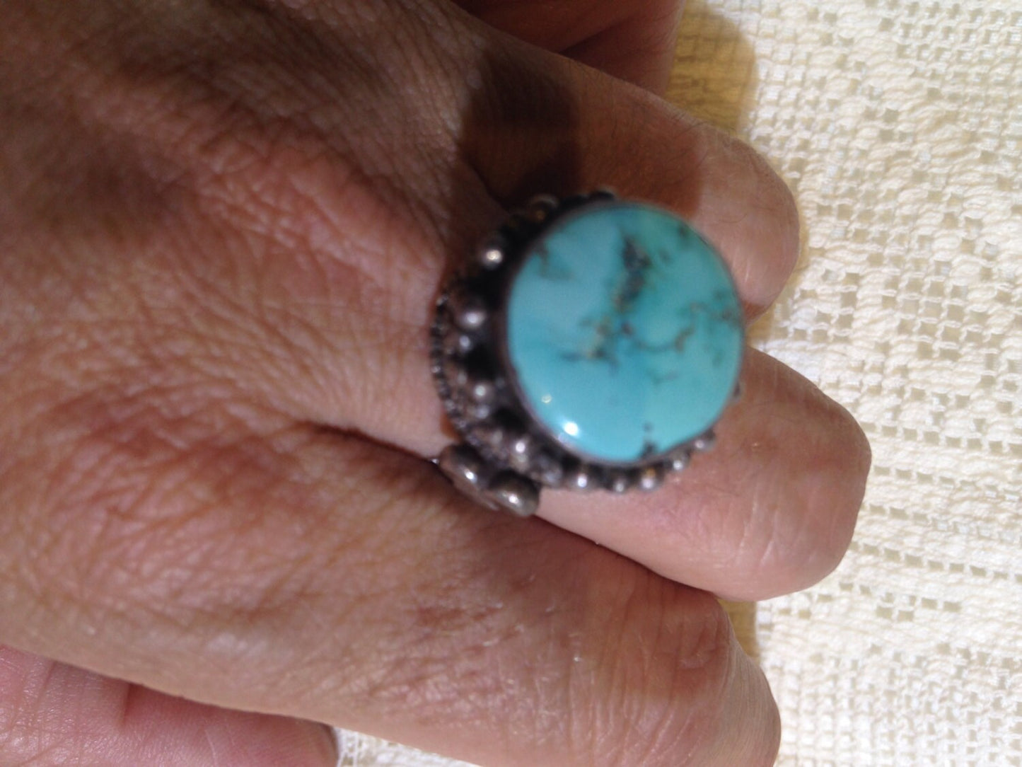 Vintage Genuine Native American Genuine Turquoise Gemstone 925 Sterling Silver Ring