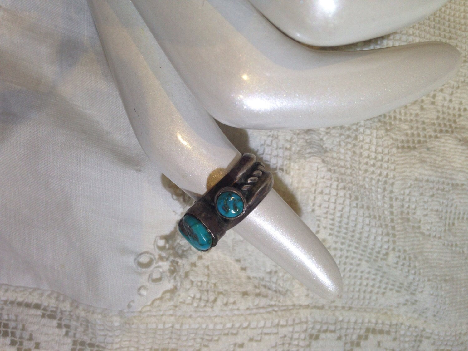 Vintage Genuine Native American Turquoise 925 Sterling Silver Ring