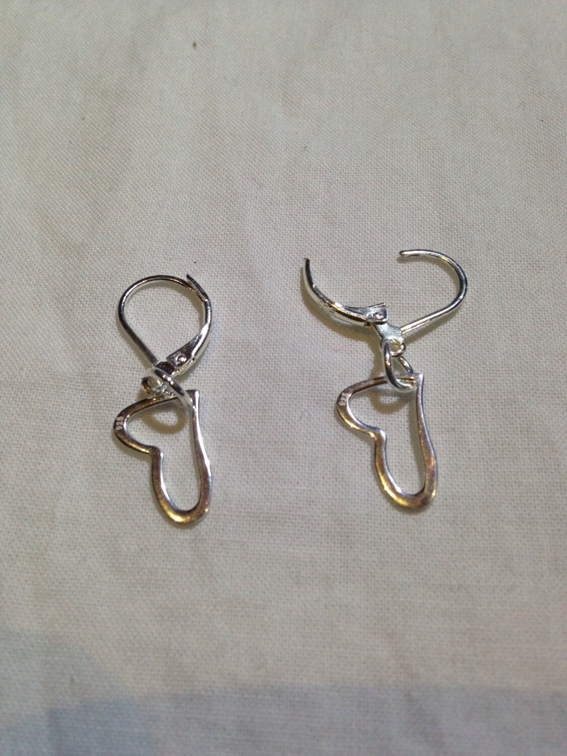 Vintage Handmade 925 Sterling Silver Heart Charm Deco Earrings