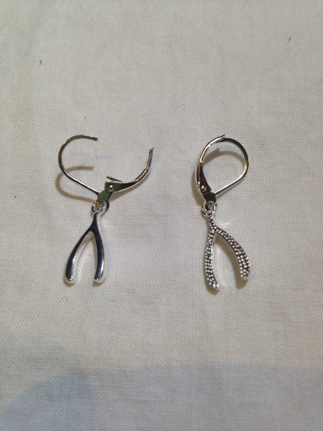 Vintage Handmade 925 Sterling Silver Wishbone Charm Deco Earrings