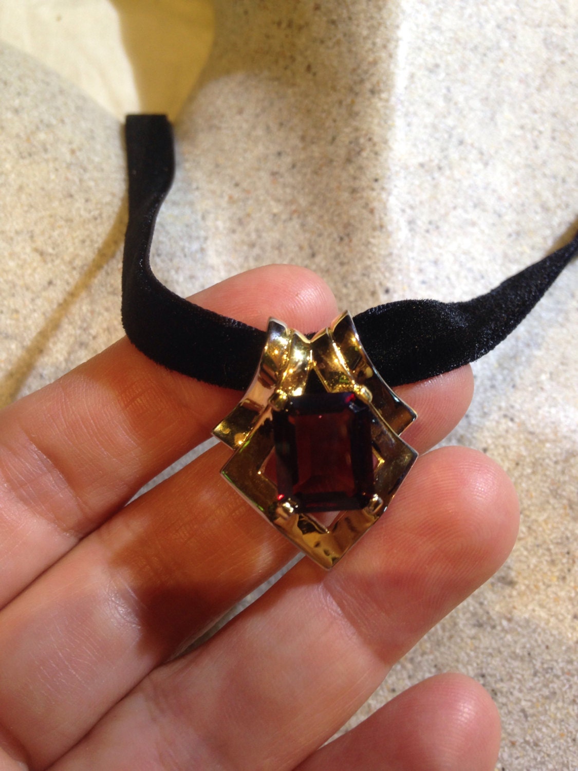 Vintage Handmade 925 Sterling Silver Gold Finish Genuine Garnet Antique Pendant Necklace