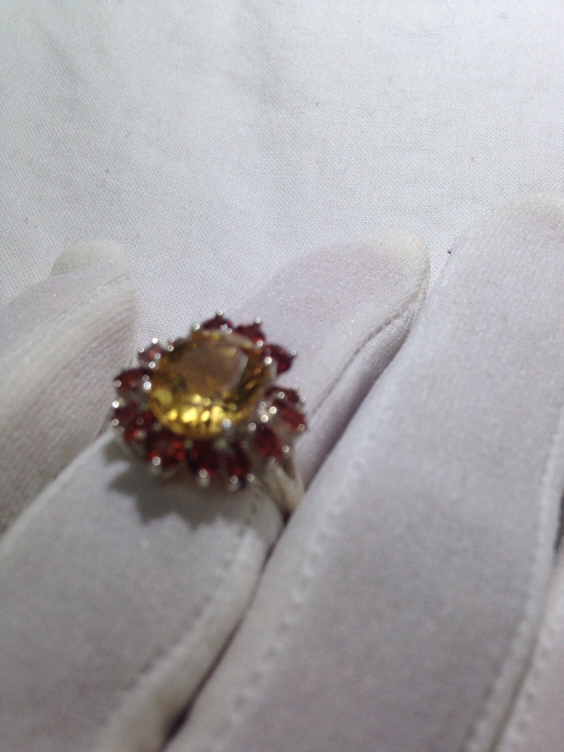 Vintage handmade golden genuine Citrine and real Garnet 925 Sterling Silver gothic Ring