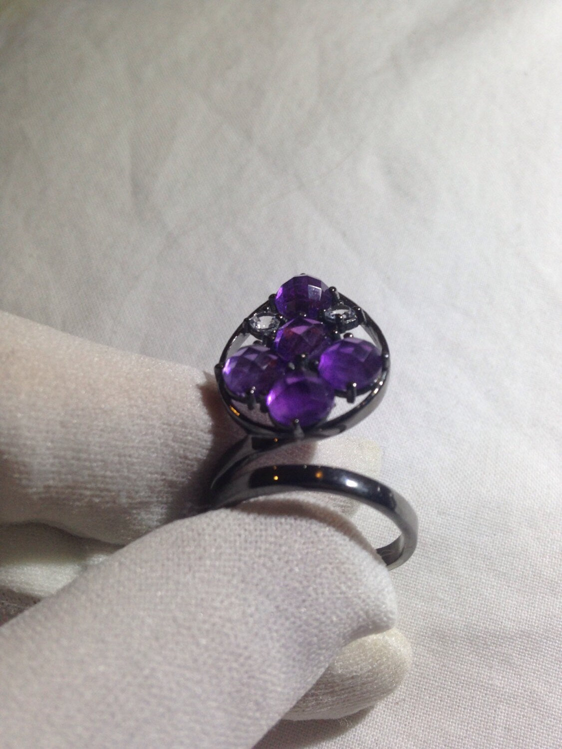 Vintage Handmade Genuine Purple Amethyst Filigree Setting 925 Sterling Silver Gothic Ring