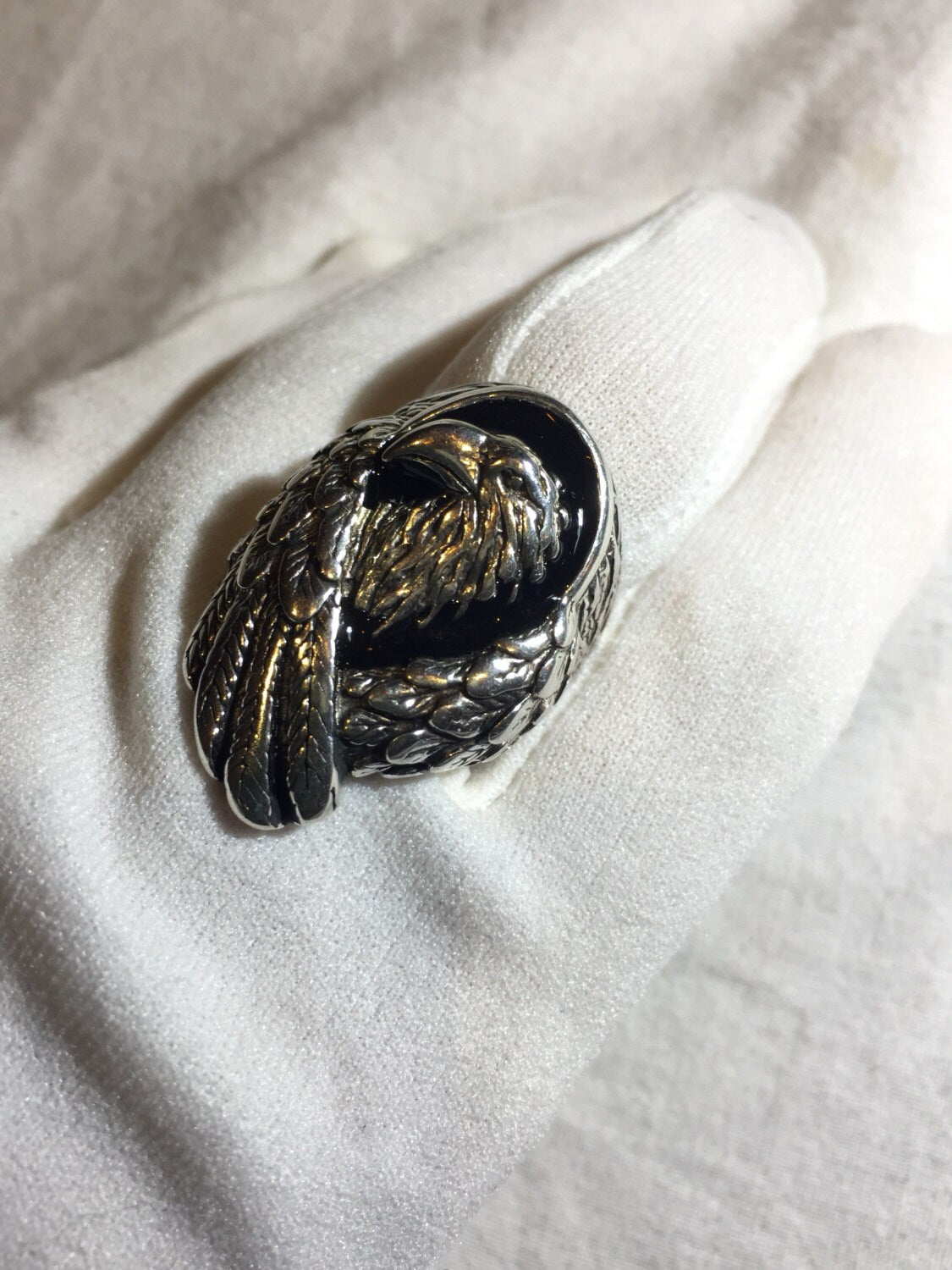 Vintage Native American Style Silver Finish Mens Winged Hawk Ring