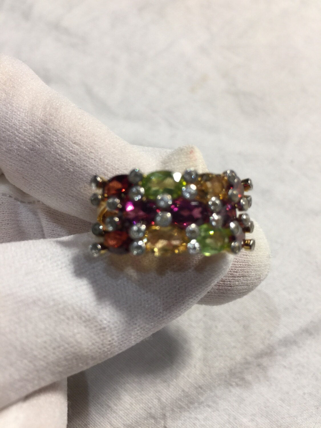 Vintage Mixed Genuine Gemstones 925 Sterling Silver Ring