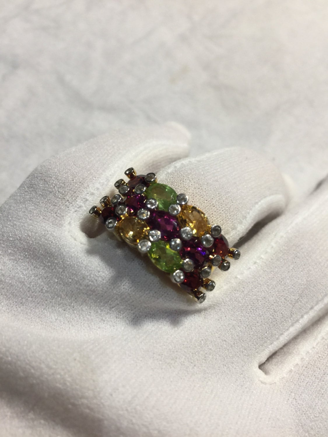 Vintage Mixed Genuine Gemstones 925 Sterling Silver Ring