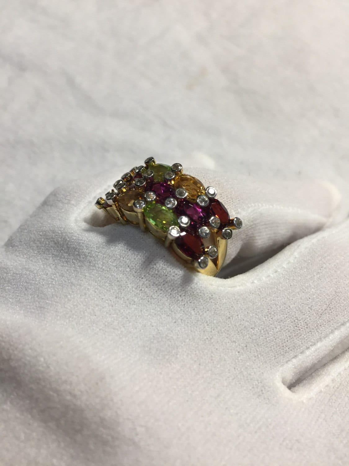 Vintage Mixed Genuine Gemstones 925 Sterling Silver Ring