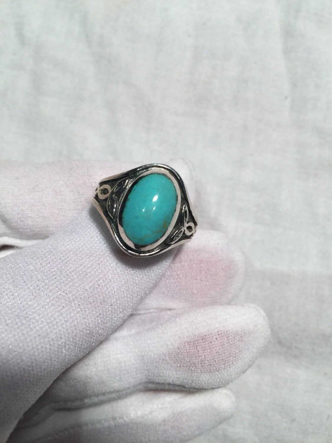 Vintage Turquoise Gemstone 925 Sterling Silver Celtic Ring
