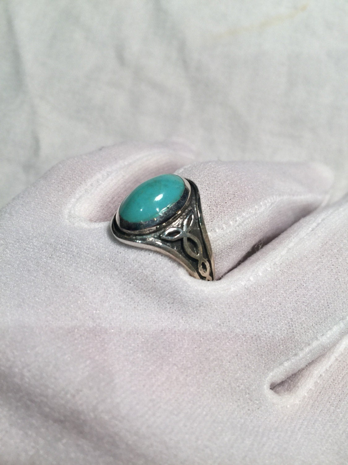 Vintage Turquoise Gemstone 925 Sterling Silver Celtic Ring