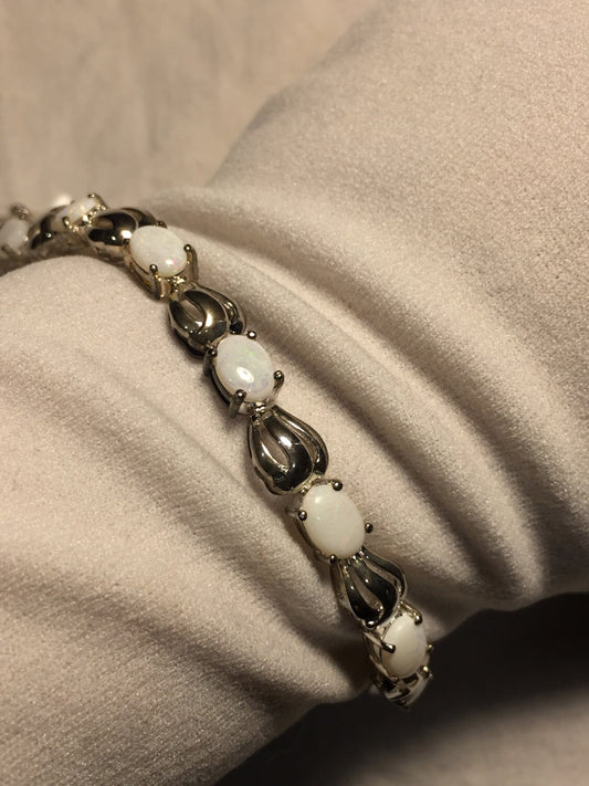 Vintage White Opal Tennis Bracelet in 925 Sterling Silver
