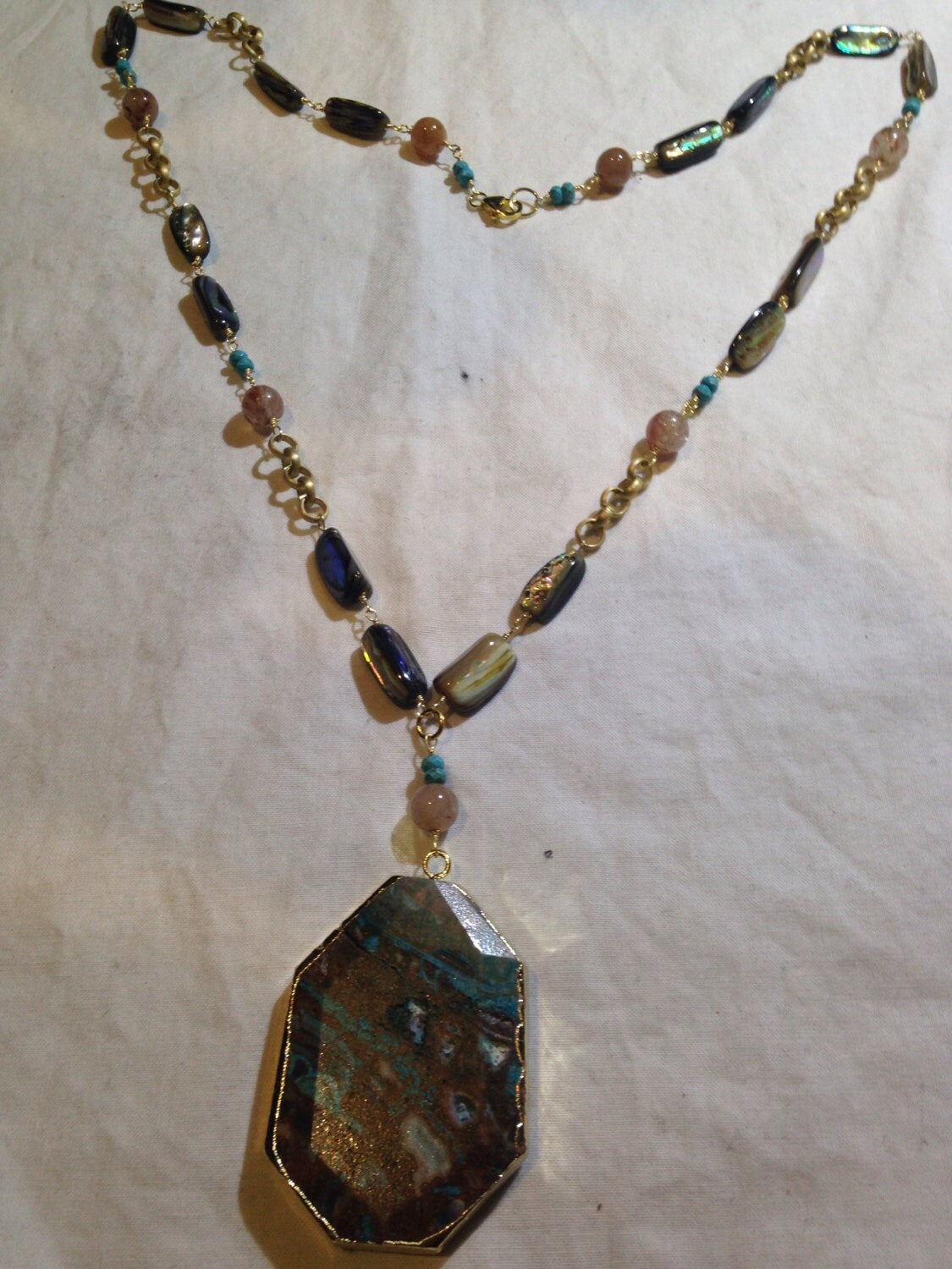 Hand Made Turquoise Agate Quartz and Crystal Necklace