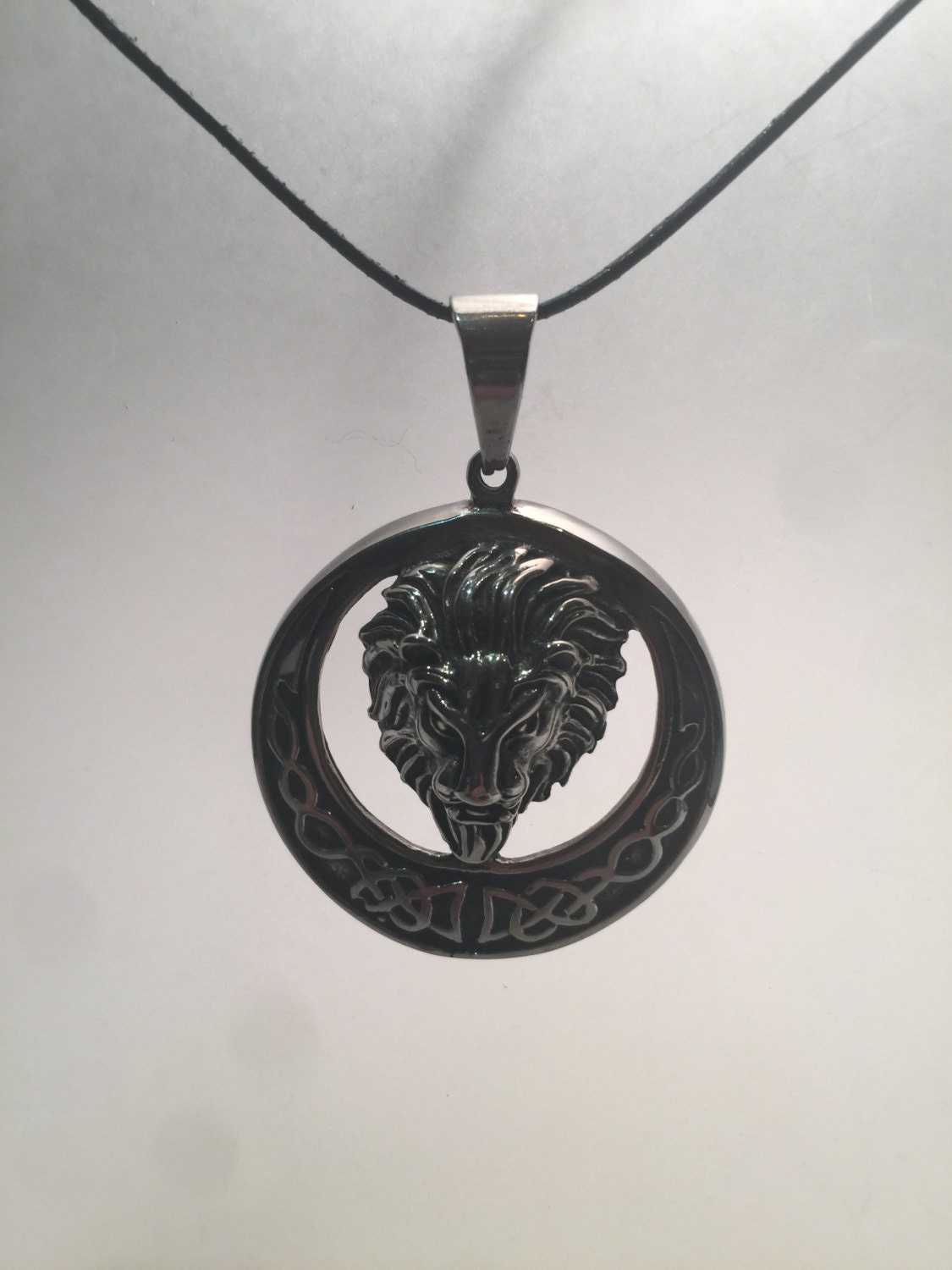 Vintage Handmade Silver Stainless Steel Gothic Celtic Lion Pendant Necklace