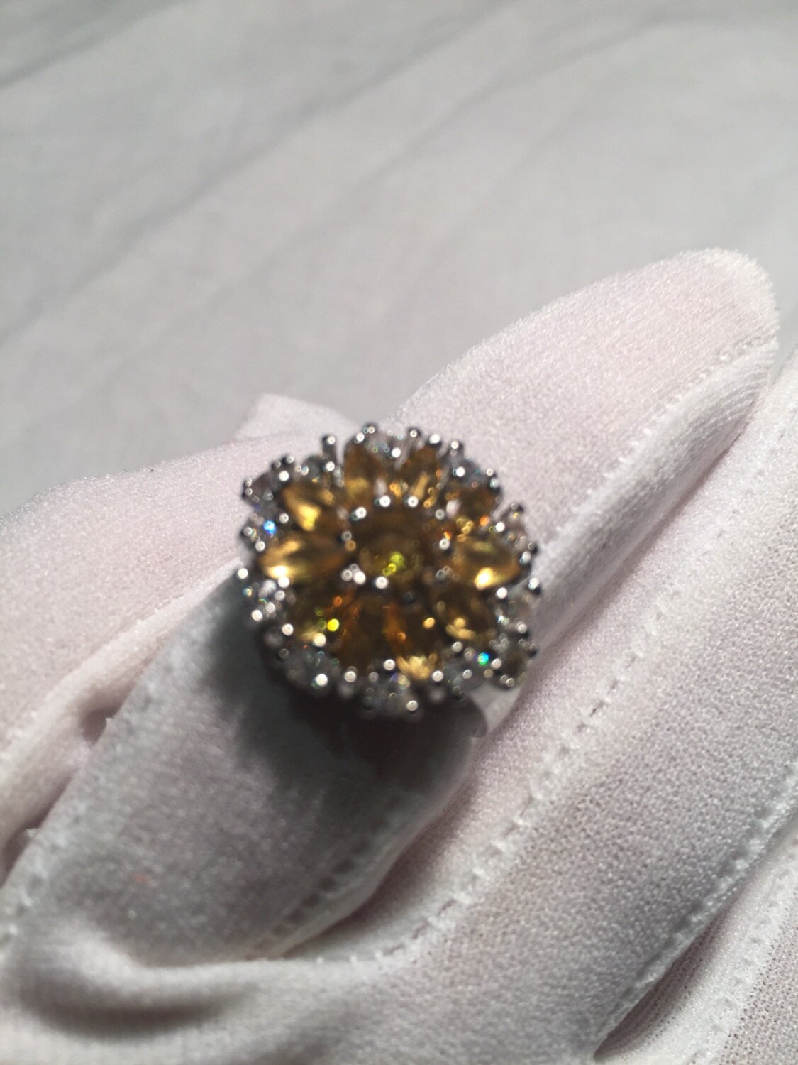 Vintage Handmade Golden Genuine Citrine 925 Sterling Silver Gothic Ring