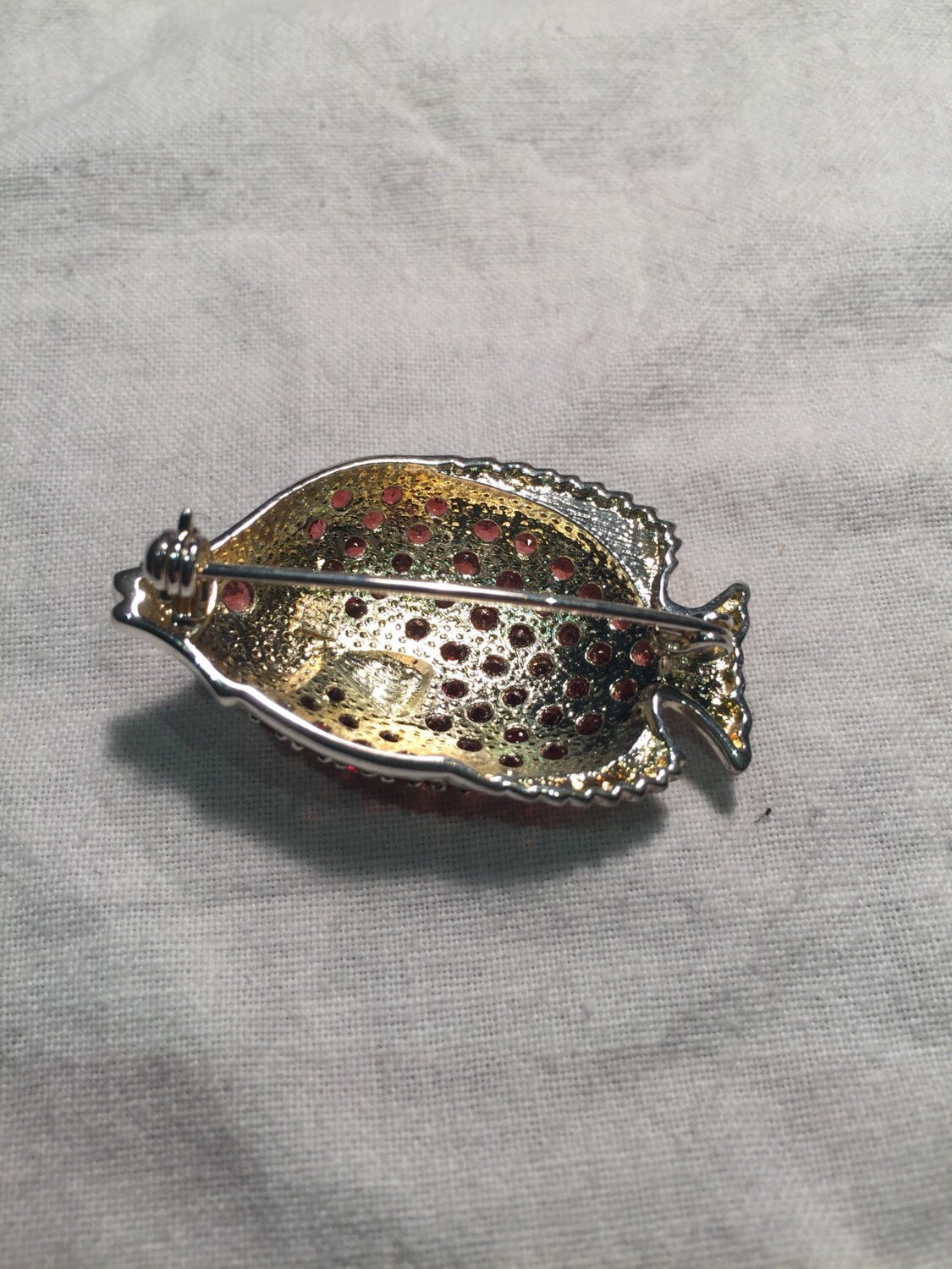Vintage Handmade Red Garnet Sterling Silver Fish Brooch
