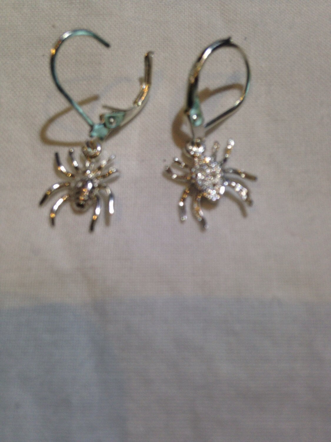 Vintage Handmade 925 Sterling Silver Spider Charm Deco Earrings