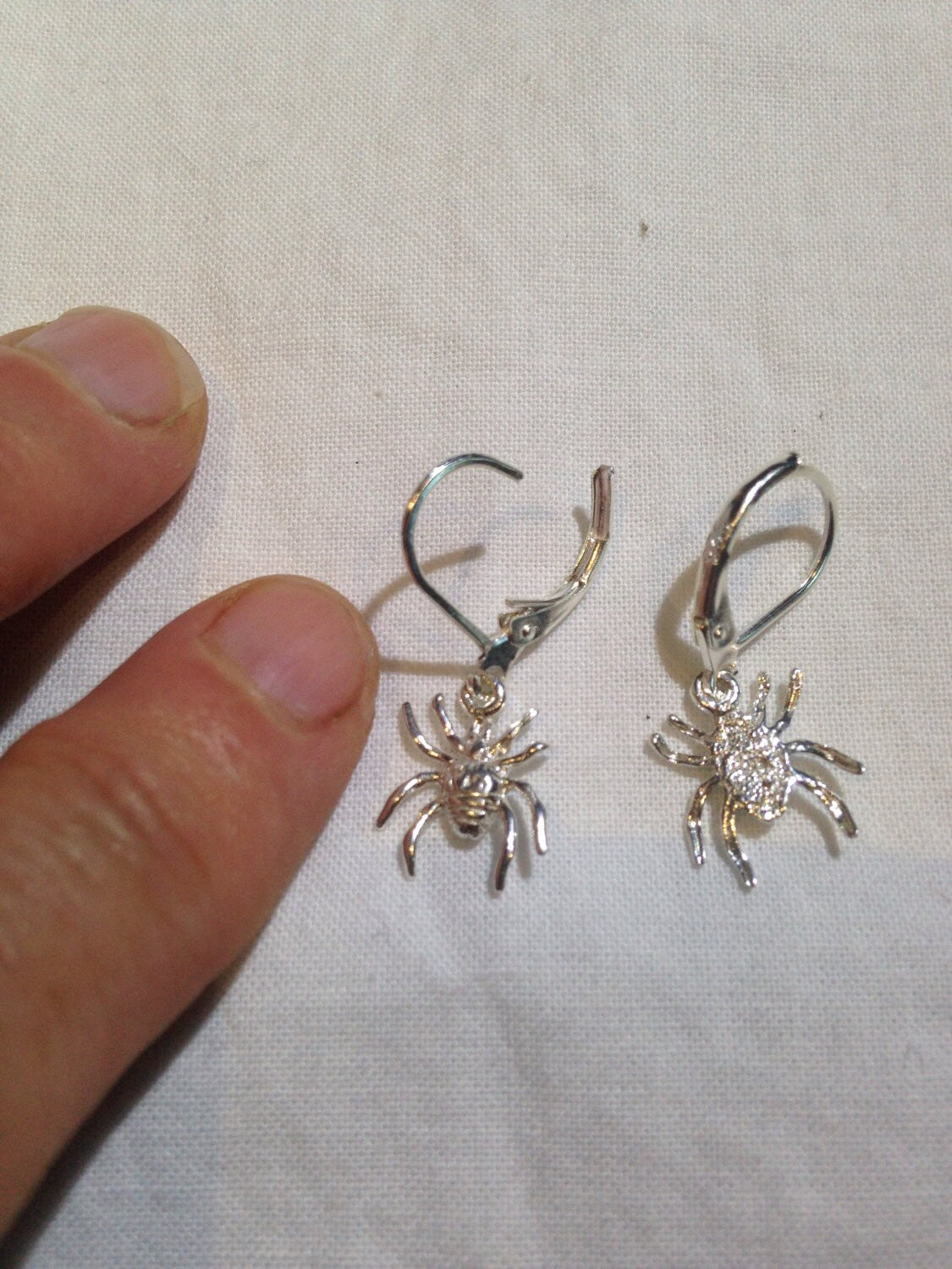 Vintage Handmade 925 Sterling Silver Spider Charm Deco Earrings