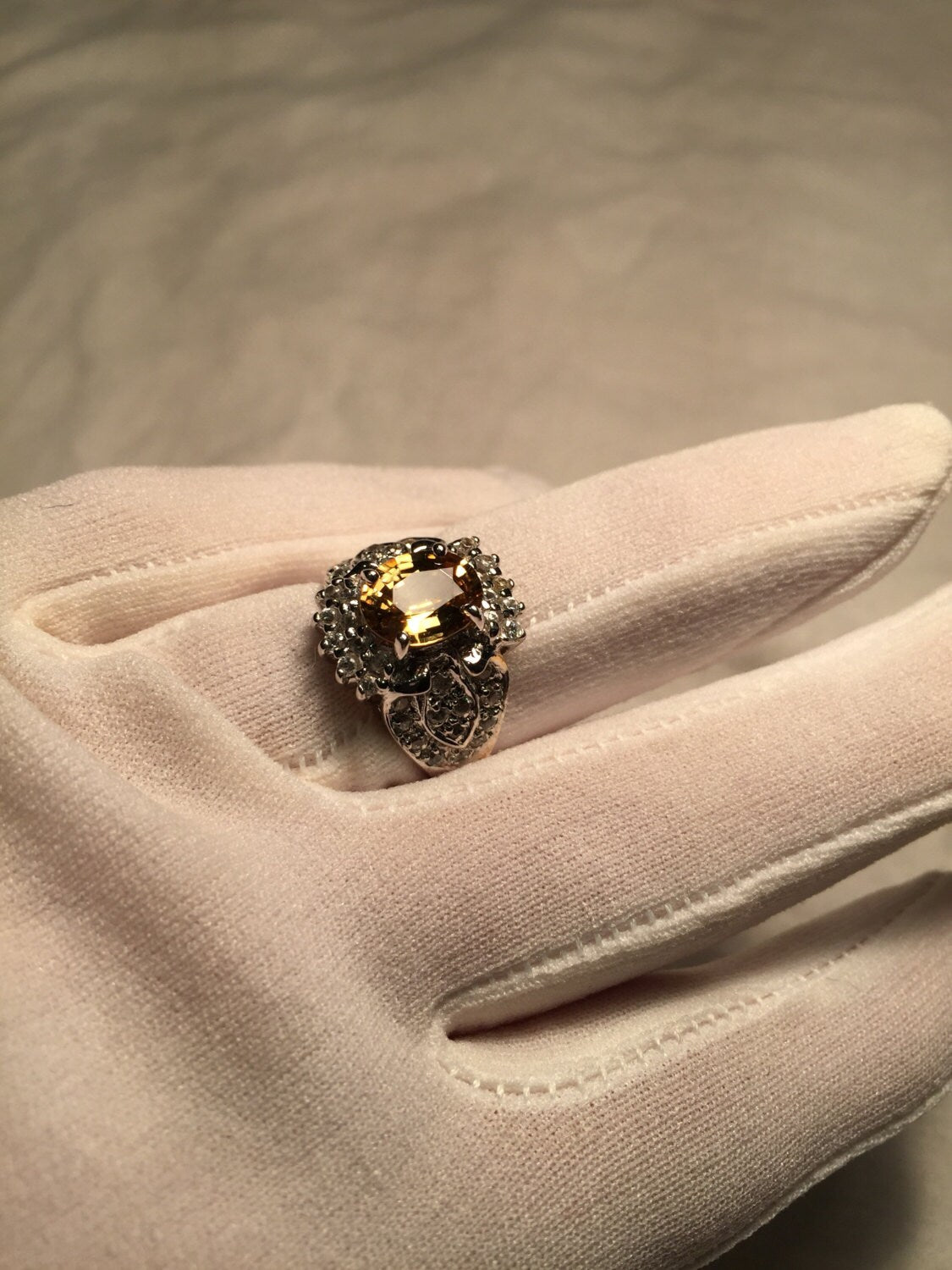 Vintage Handmade Golden Genuine Citrine 925 Sterling Silver Gothic Ring