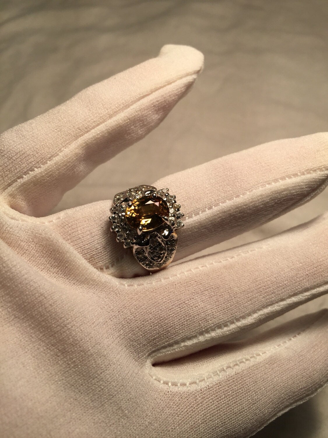 Vintage Handmade Golden Genuine Citrine 925 Sterling Silver Gothic Ring