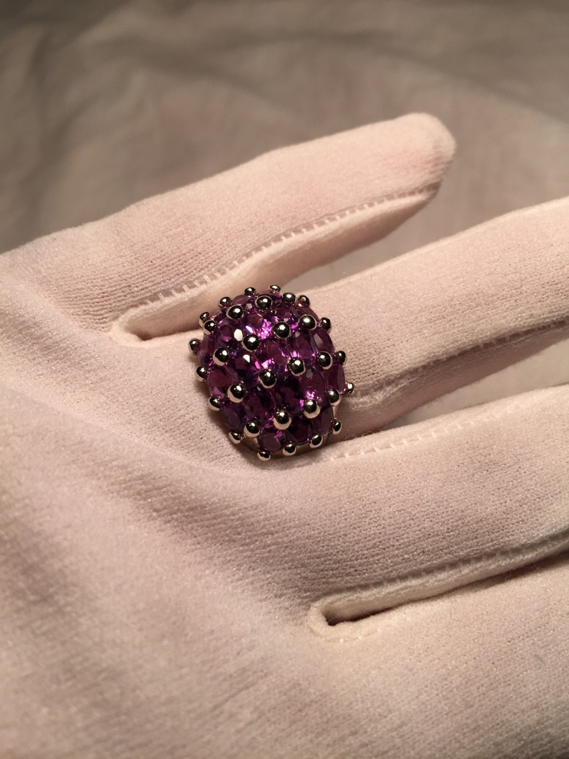 Vintage Handmade Genuine purple Amethyst Filigree setting 925 Sterling Silver gothic Ring