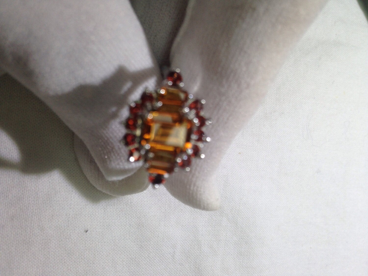 Vintage handmade golden genuine Citrine and real Garnet 925 Sterling Silver gothic Ring