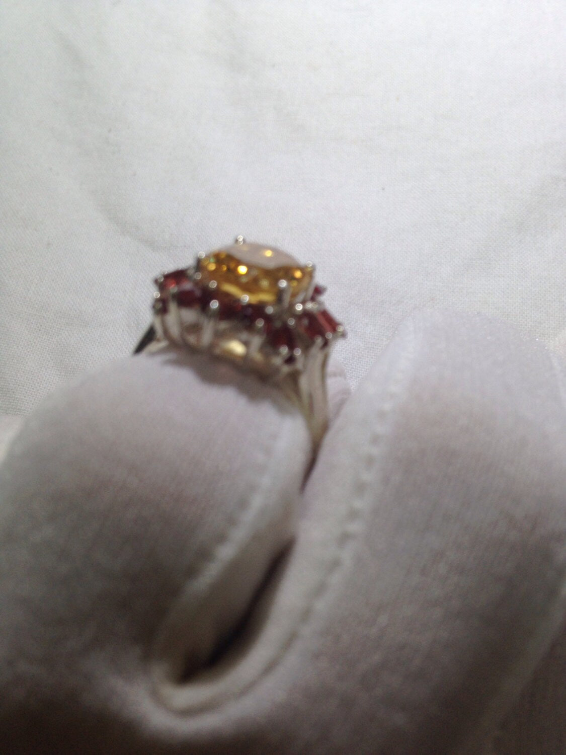 Vintage handmade golden genuine Citrine and real Garnet 925 Sterling Silver gothic Ring