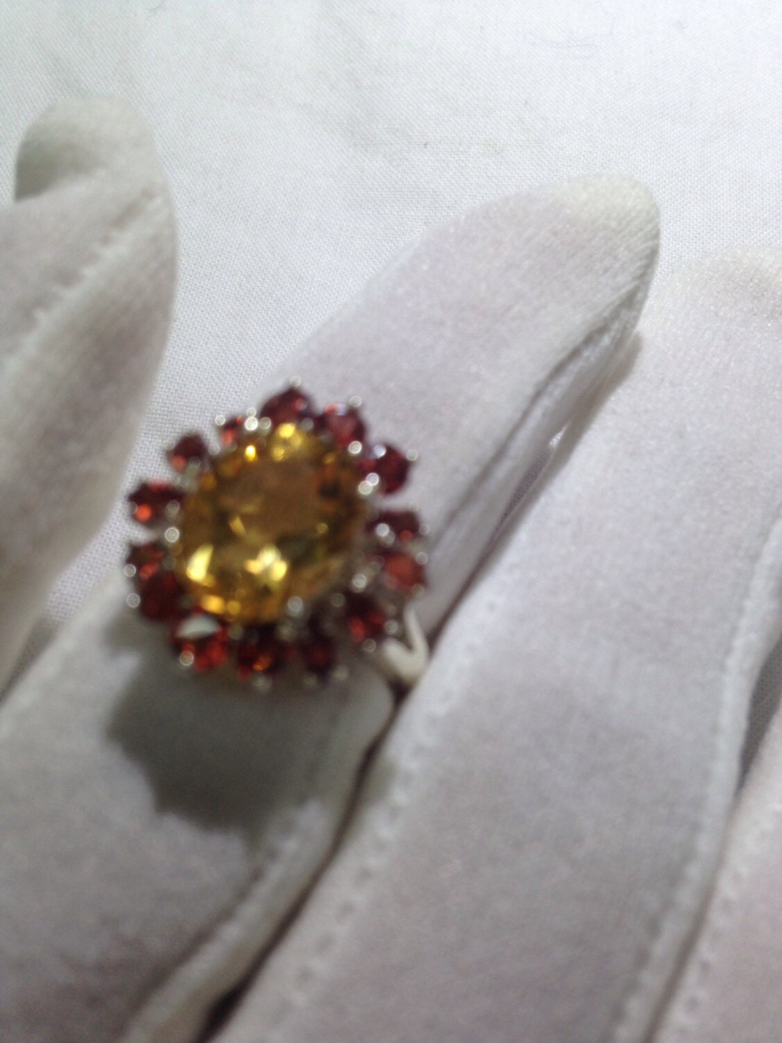 Vintage handmade golden genuine Citrine and real Garnet 925 Sterling Silver gothic Ring