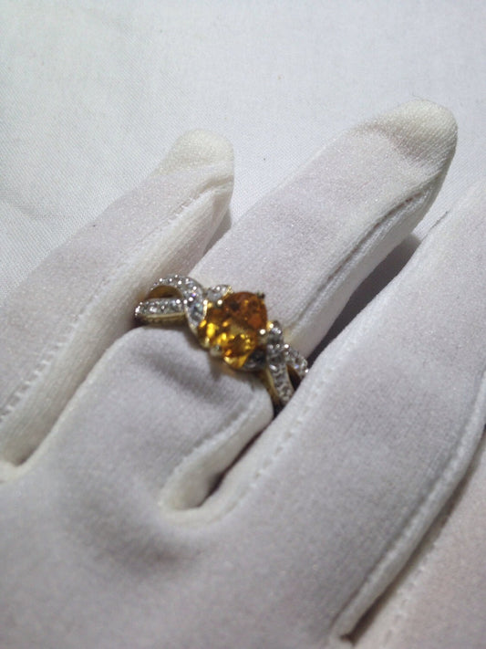 Vintage Handmade Golden Genuine Citrine 925 Sterling Silver Gothic Ring