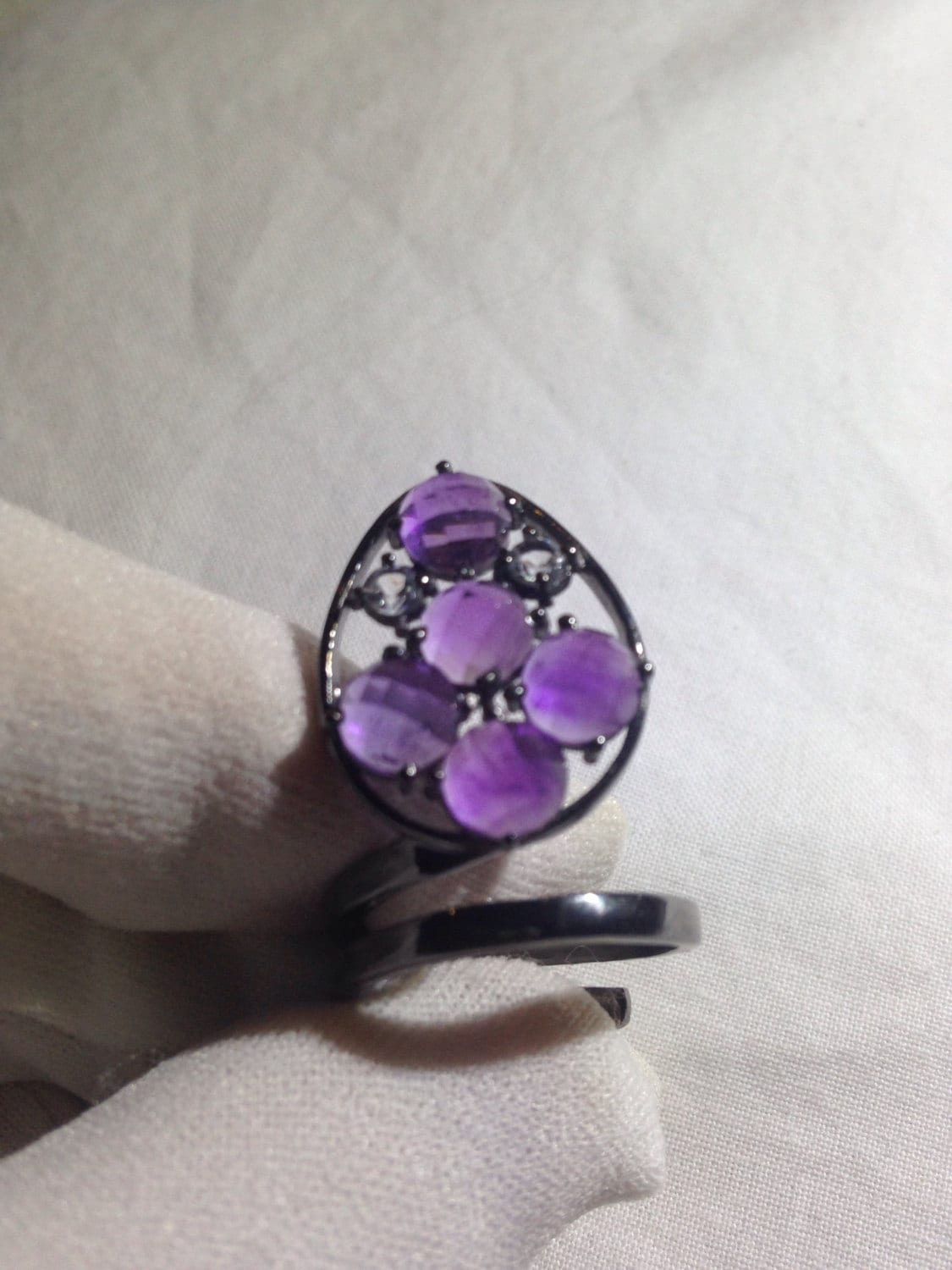 Vintage Handmade Genuine Purple Amethyst Filigree Setting 925 Sterling Silver Gothic Ring