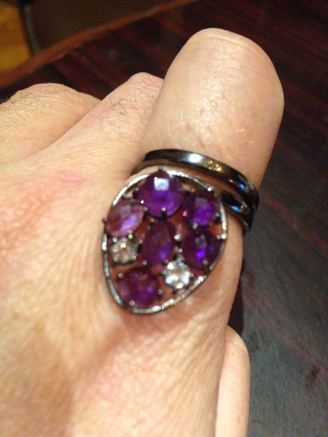 Vintage Handmade Genuine Purple Amethyst Filigree Setting 2024 925 Sterling Silver Gothic Ring