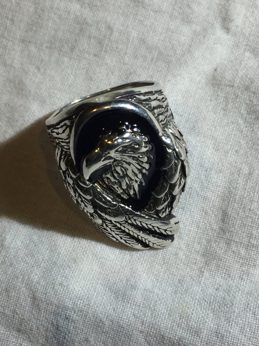 Vintage Native American Style Silver Finish Mens Winged Hawk Ring