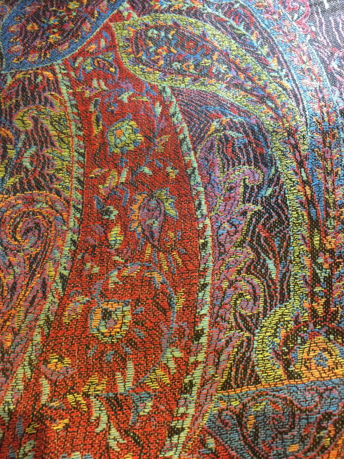 Vintage Black Red Paisley Brocade Pashmina Scarf Wrap Shawl