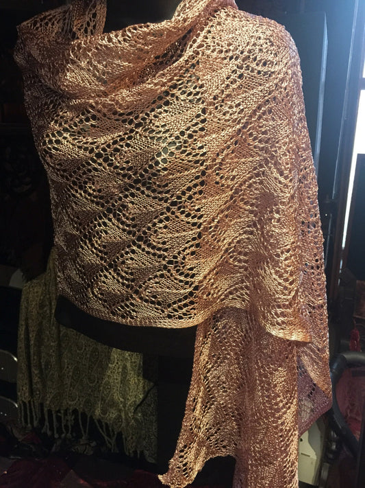 Vintage Pale Pink Lace Crochet Shawl Wrap