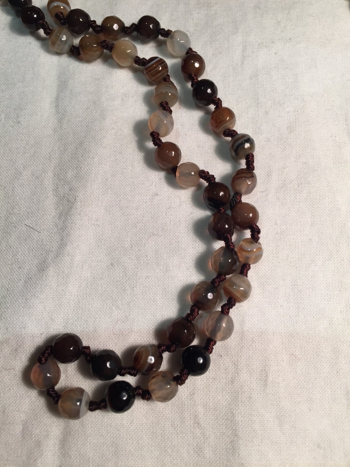 Handmade Brown Striped Onyx and Crystal Tassel Necklace