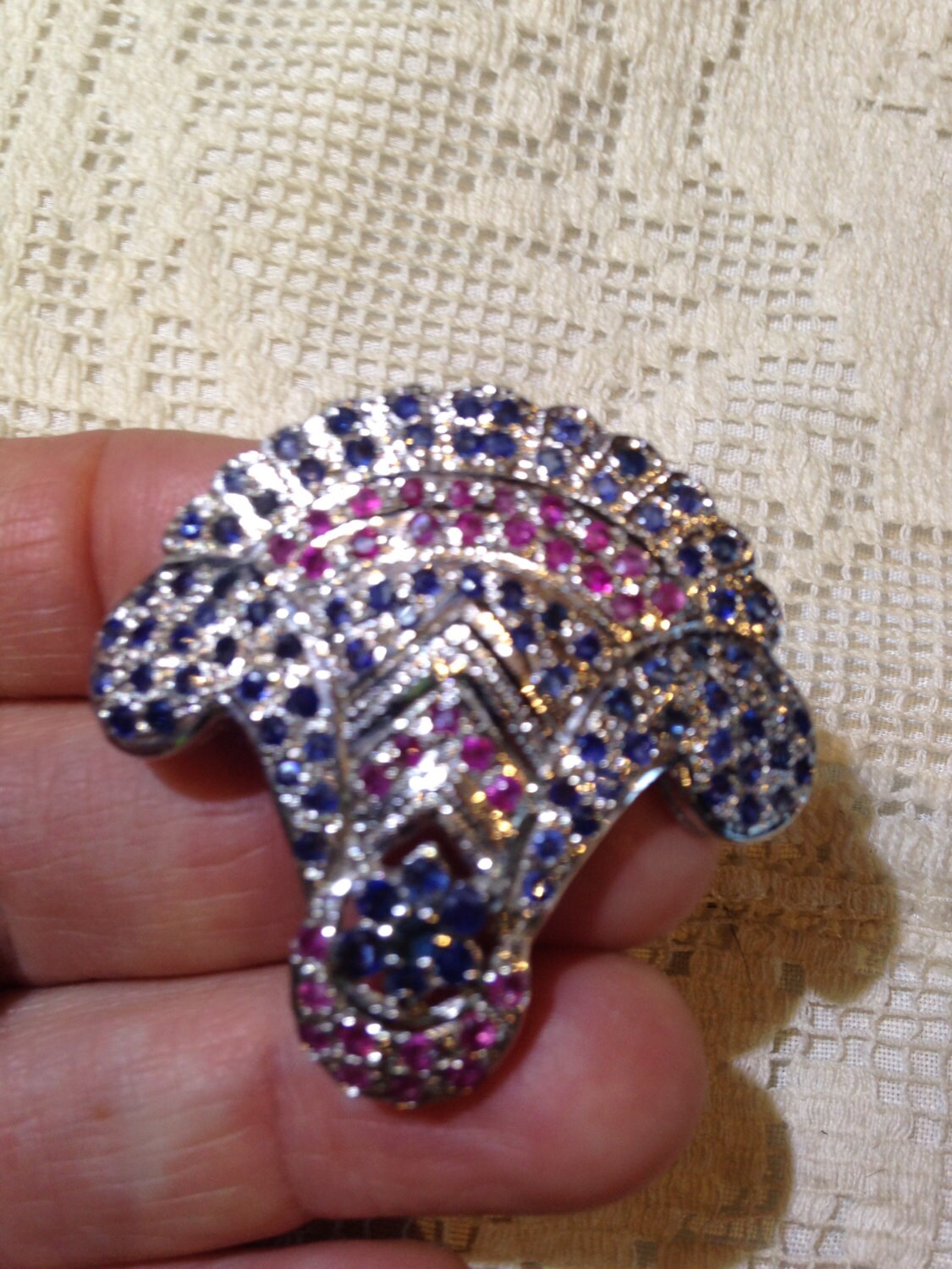 Vintage Gemstone Ruby Sapphire 925 Sterling Silver Flower Basket Pin Pendant