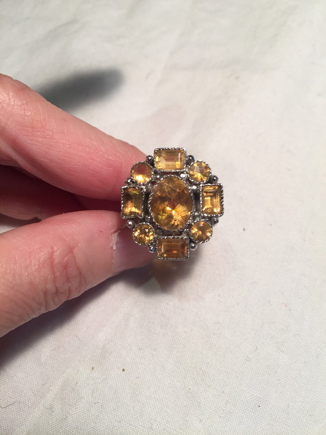 Vintage Handmade Golden Genuine Citrine 925 Sterling Silver Gothic Ring