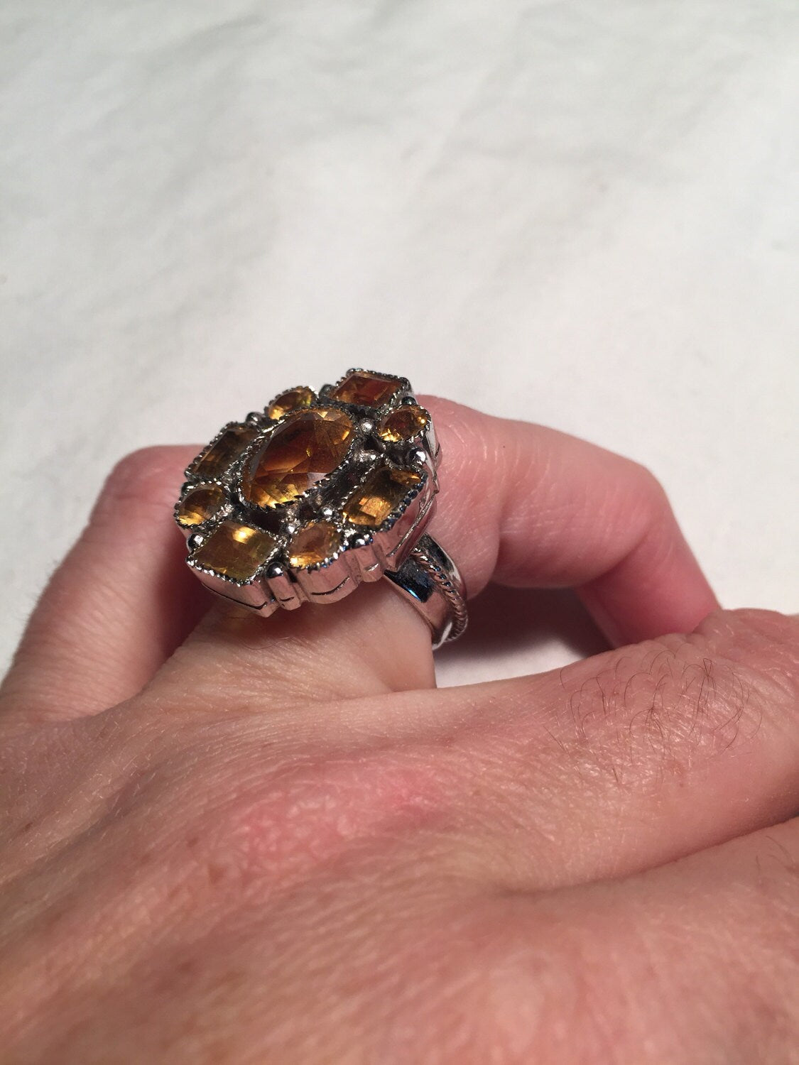 Vintage Handmade Golden Genuine Citrine 925 Sterling Silver Gothic Ring