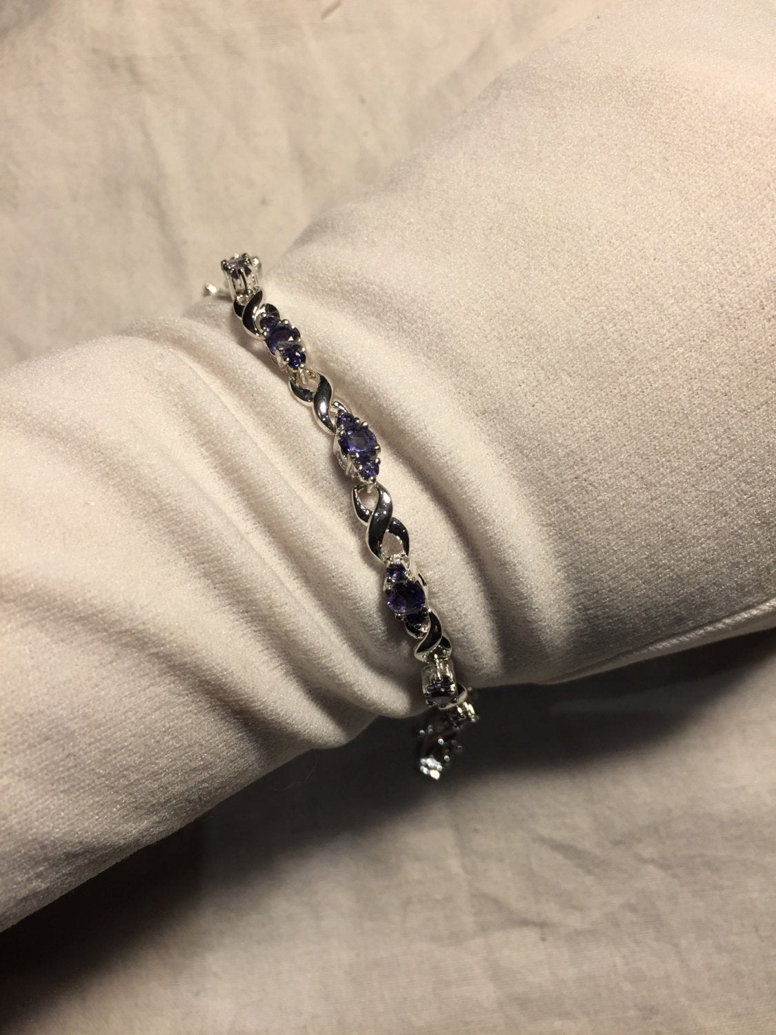 Handmade Genuine Blue Iolite 925 Sterling Silver Tennis Bracelet