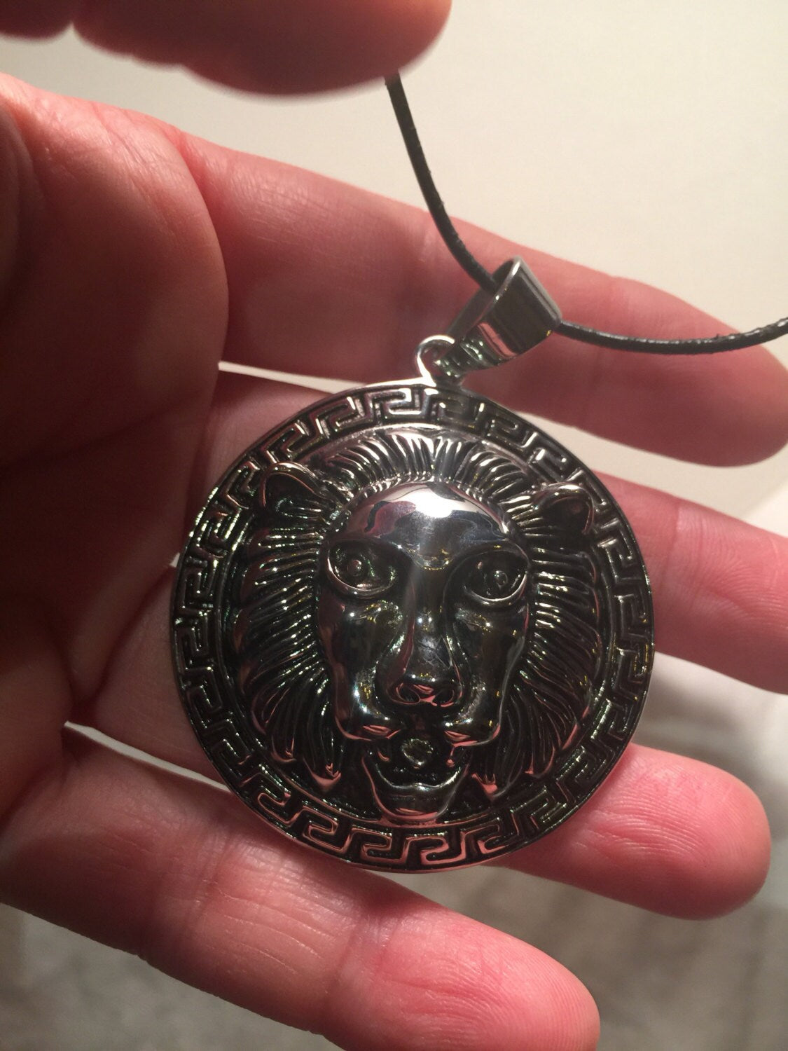 Vintage Handmade Silver Stainless Steel Gothic Lion Pendant Necklace