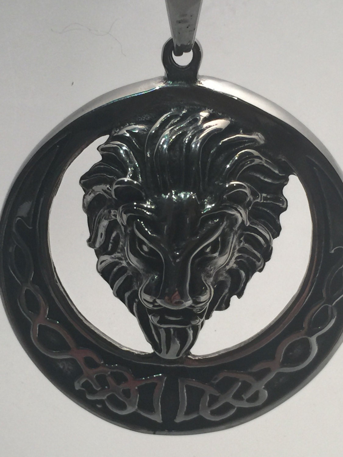 Vintage Handmade Silver Stainless Steel Gothic Celtic Lion Pendant Necklace