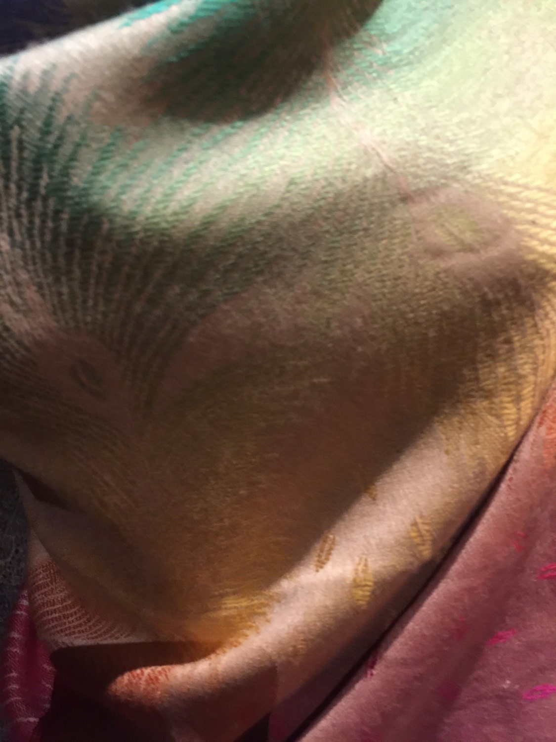 Vintage Rainbow Peacock feather Brocade Pashmina Scarf Wrap Shawl