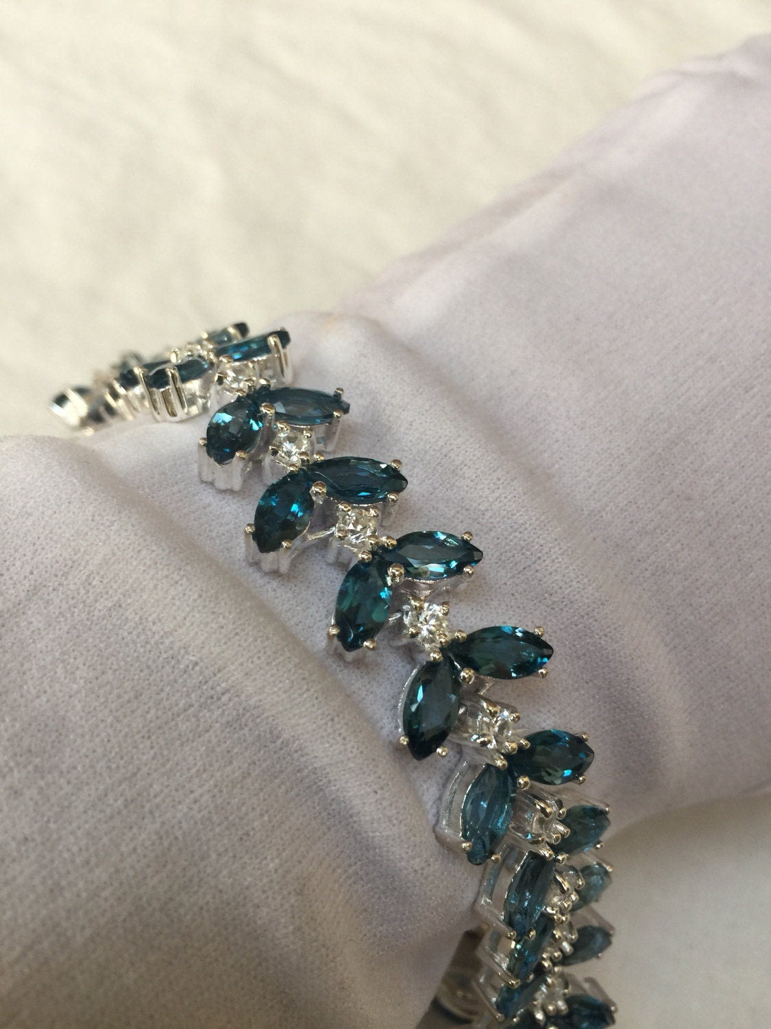 Vintage London Blue Topaz 925 Sterling Silver Tennis Bracelet