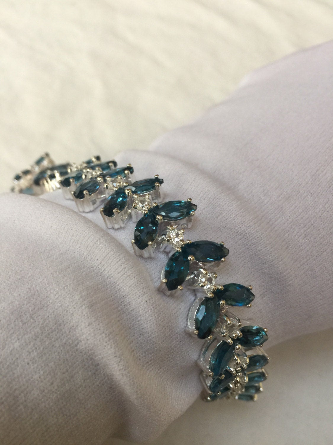 Vintage London Blue Topaz 925 Sterling Silver Tennis Bracelet