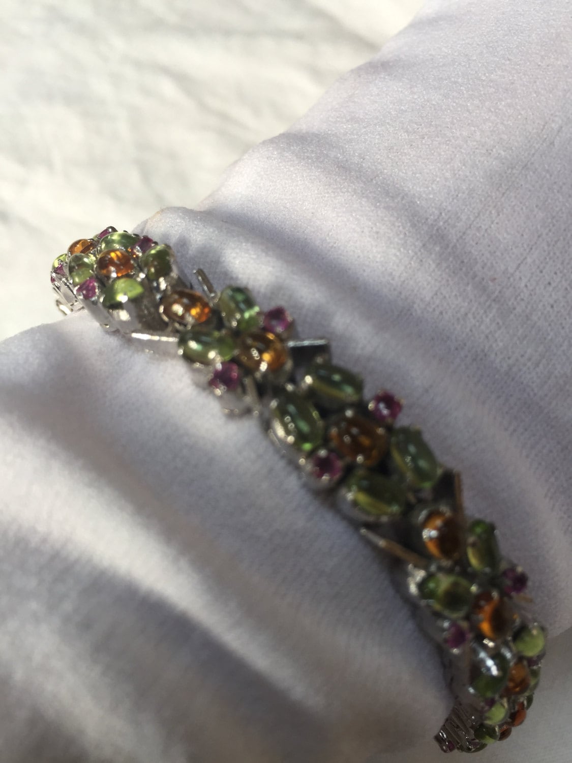 Vintage Peridot Ruby Citrine 925 Sterling Silver Statement Chunky Tennis Bracelet