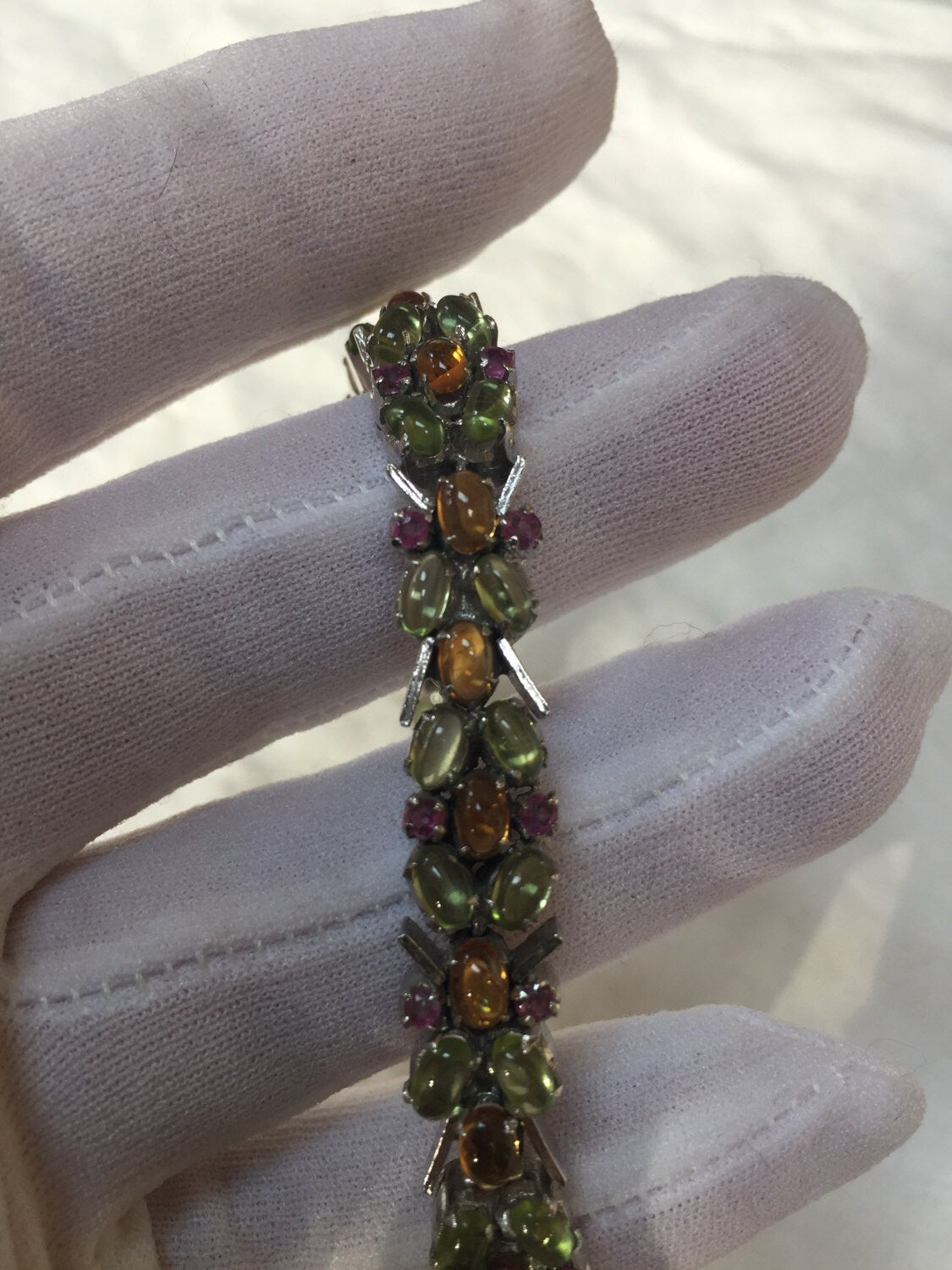 Vintage Peridot Ruby Citrine 925 Sterling Silver Statement Chunky Tennis Bracelet