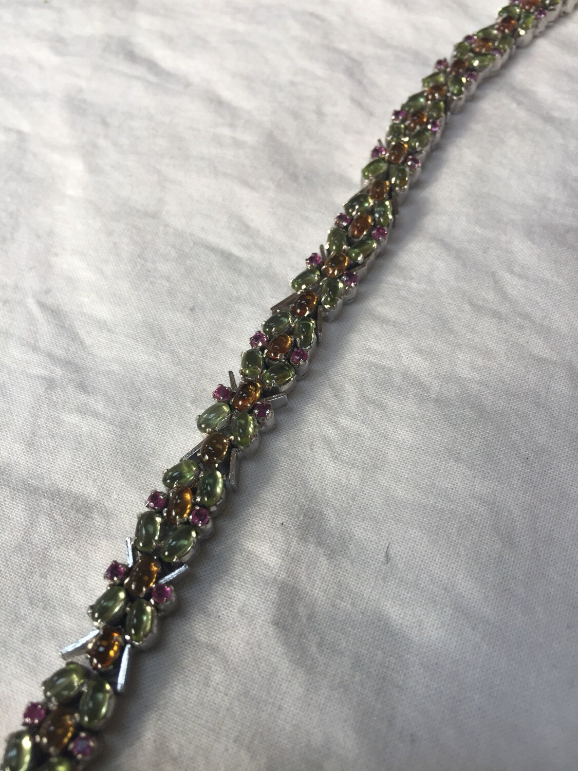 Vintage Peridot Ruby Citrine 925 Sterling Silver Statement Chunky Tennis Bracelet