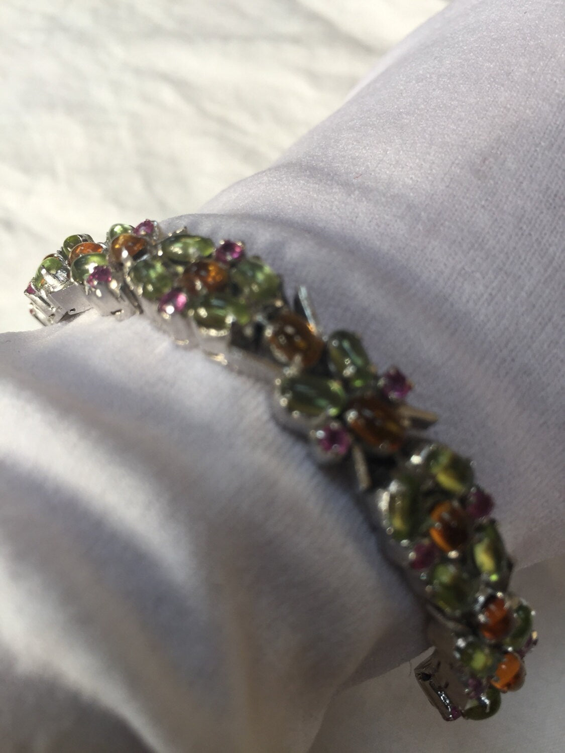 Vintage Peridot Ruby Citrine 925 Sterling Silver Statement Chunky Tennis Bracelet