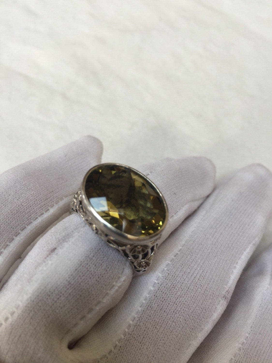 Vintage Handmade Deep Lemon Quartz Setting 925 Sterling Silver Gothic Ring